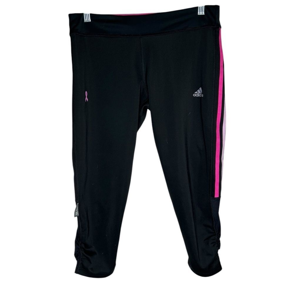 Adidas Black and Pink Cropped Leggings medium